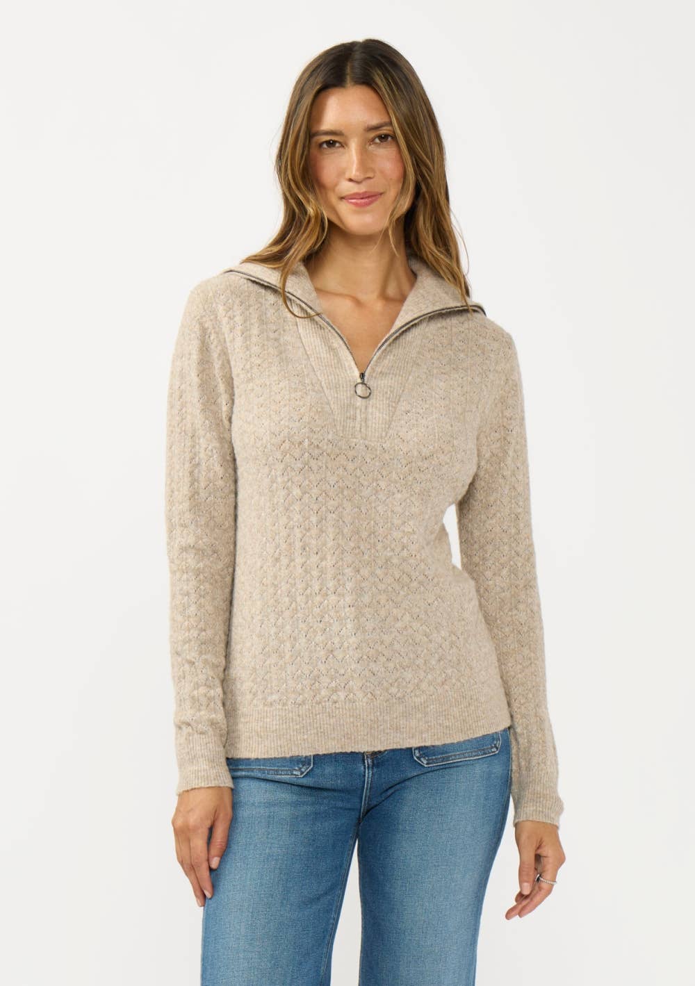 Pointelle Half Zip Pullover