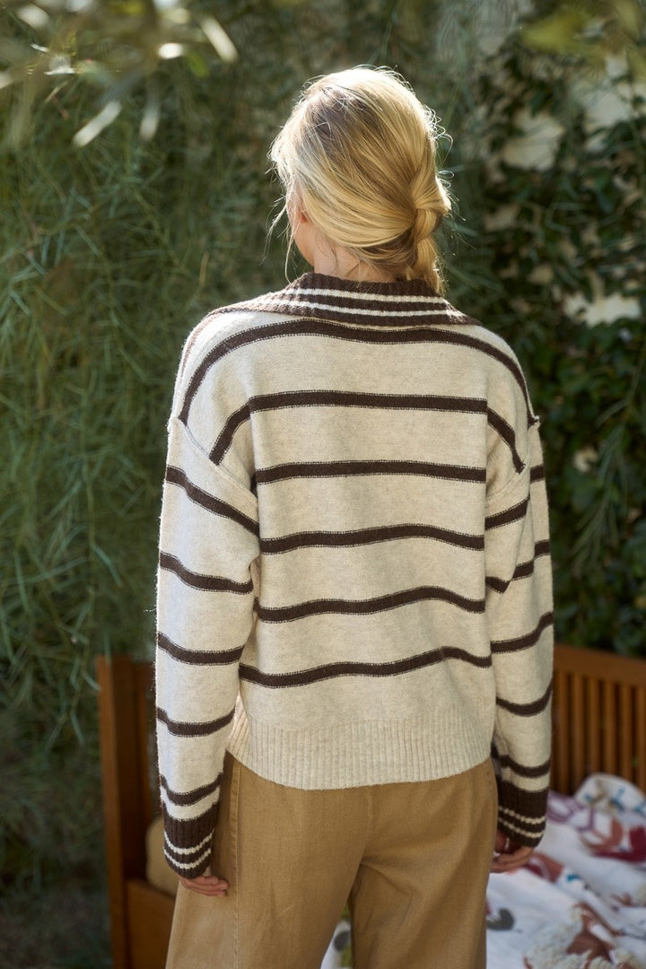 Stripe Collared Knit Sweater