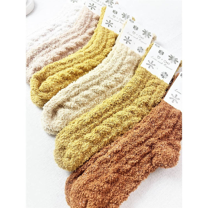 Neutral Tone Solid Cable Pattern Cozy Socks
