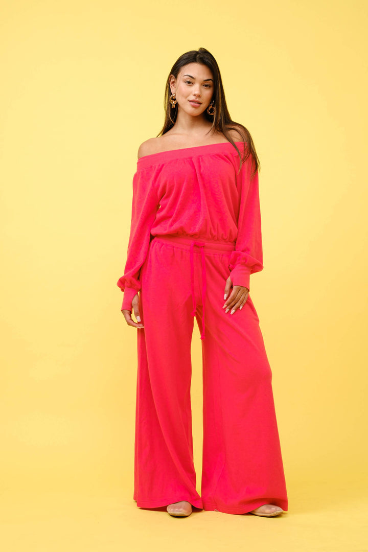 FRENCH TERRY OFF SHOULDER JUMPSUIT