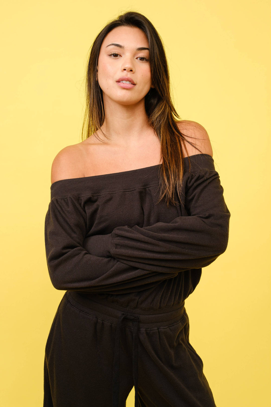 FRENCH TERRY OFF SHOULDER JUMPSUIT
