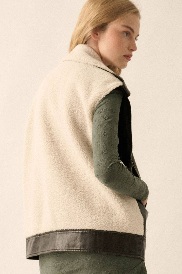 Vegan Leather &amp; Fleece Motorcycle Vest