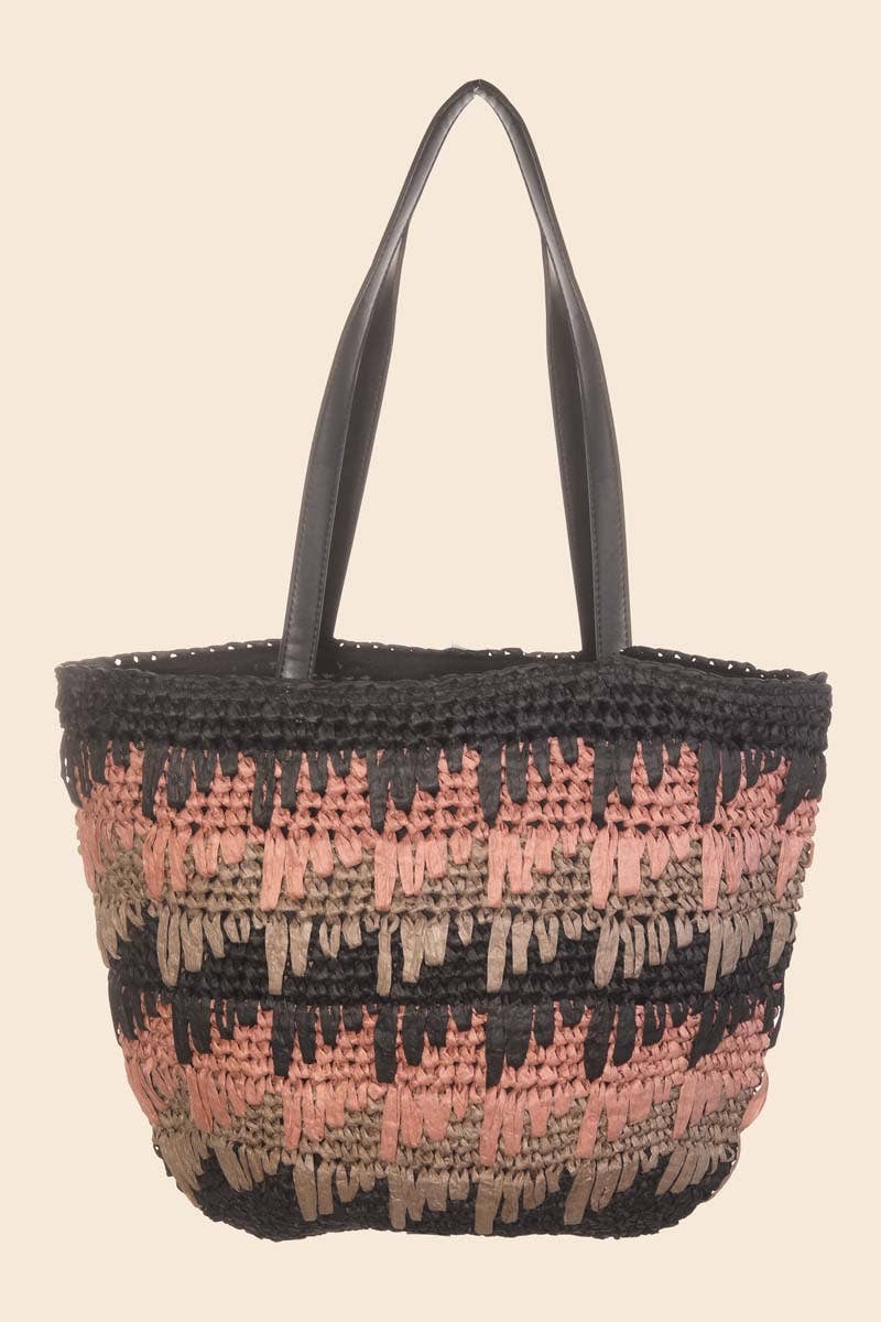 Straw Braided Striped Tote Bag