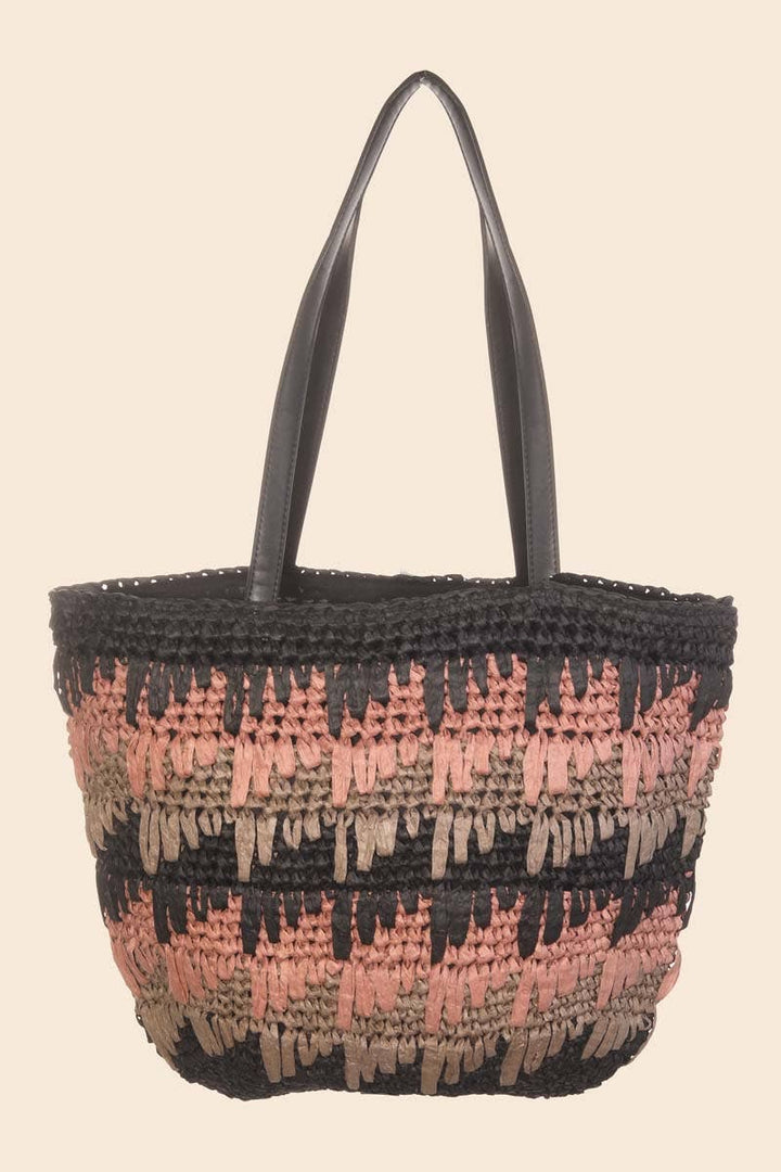 Straw Braided Striped Tote Bag