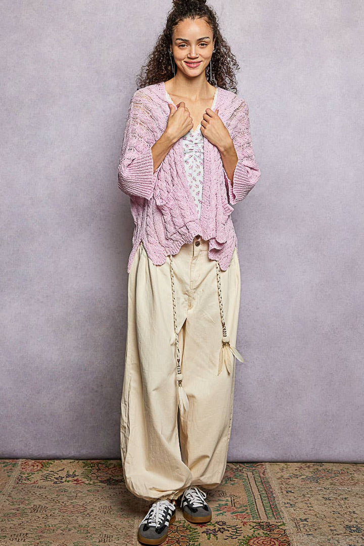 Short Sleeve Cable Sweater Cardigan