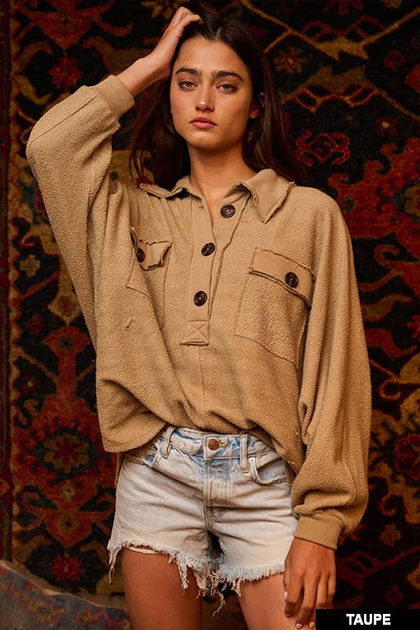 Burgundy French Terry Knit  Loose Fit Top
