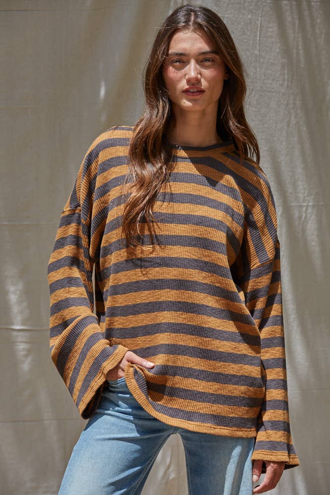 Knit Ribbed Striped Pullover Top