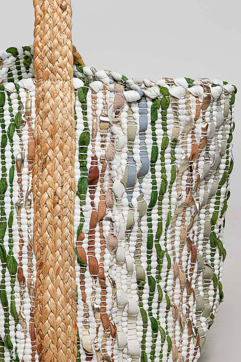 Botanical Green Stripe Woven Tote