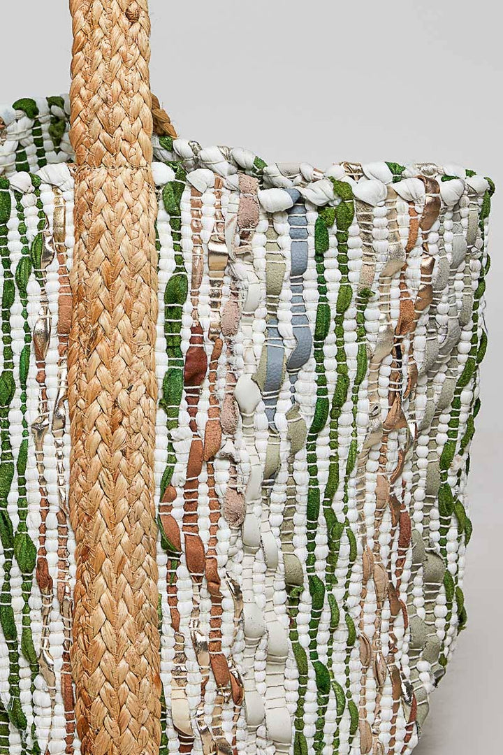 Botanical Green Stripe Woven Tote