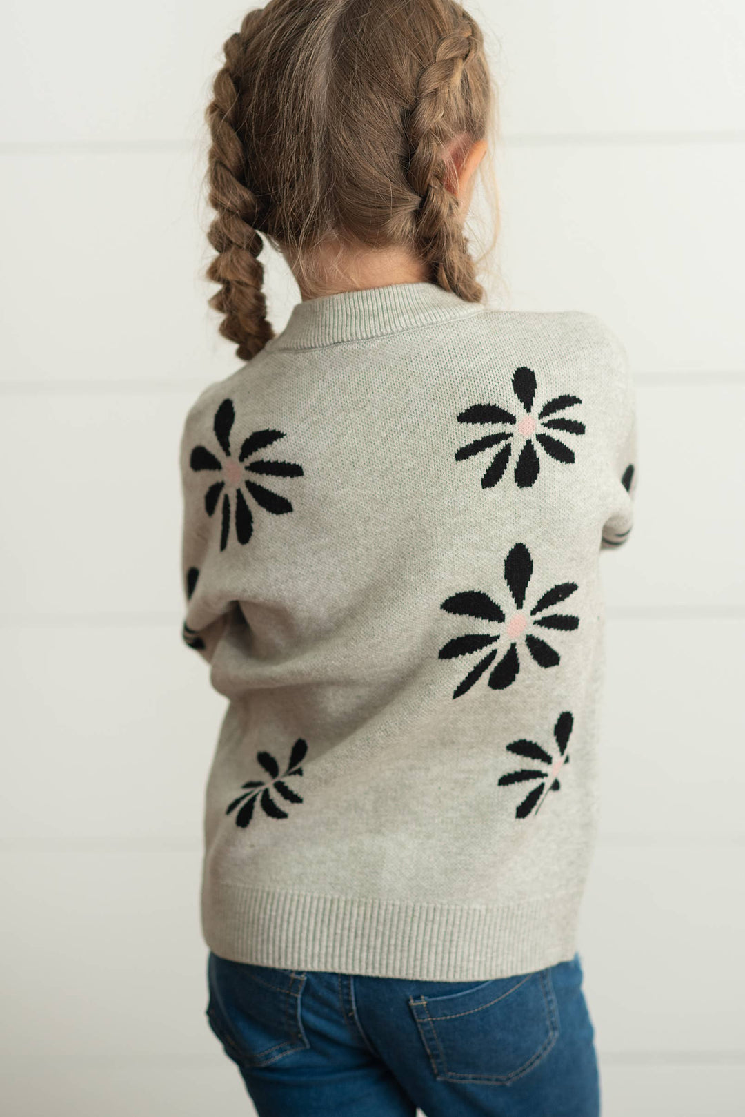 Light Gray Flower Crew Sweater