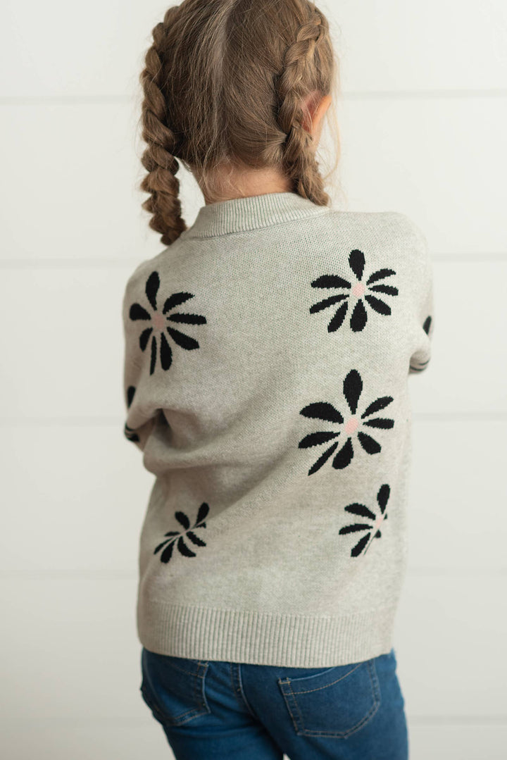 Light Gray Flower Crew Sweater