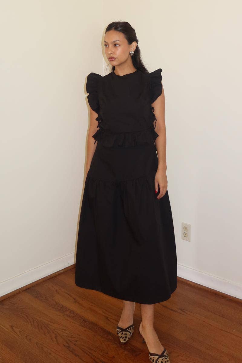 COTTON RUFFLED DETAIL MIDI DRESS