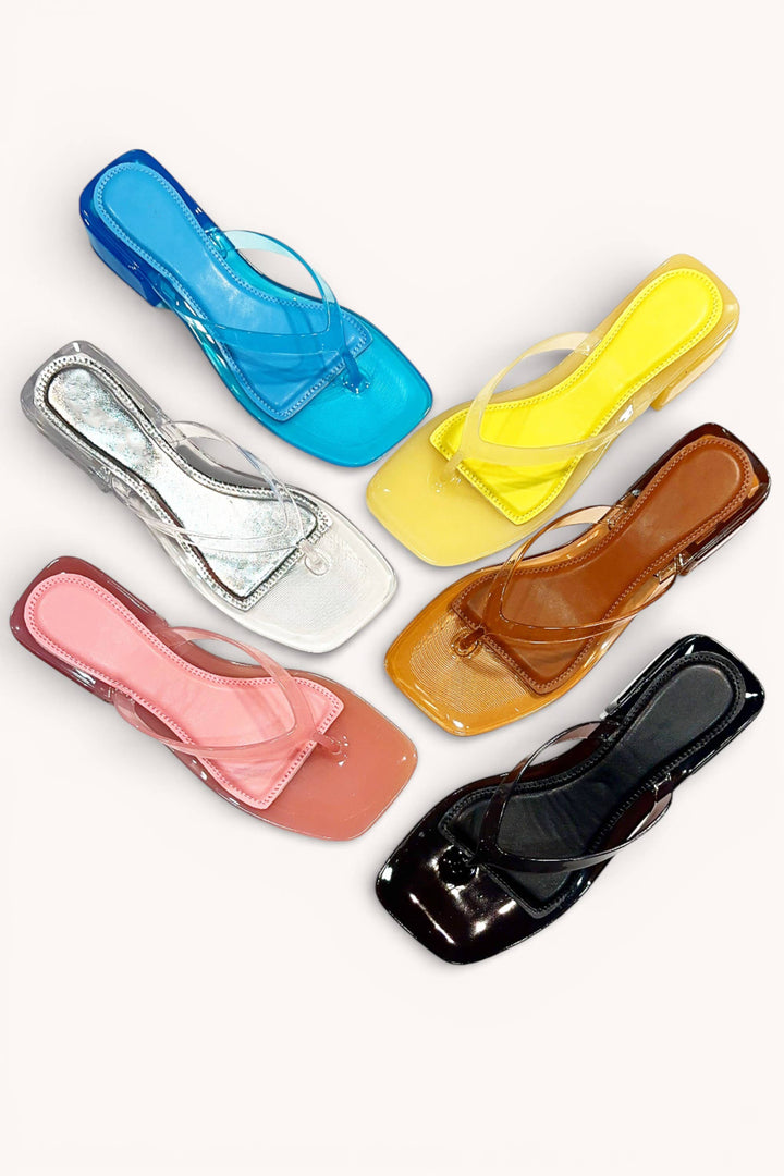 SALE JELLY BLOCK HEEL SANDALS