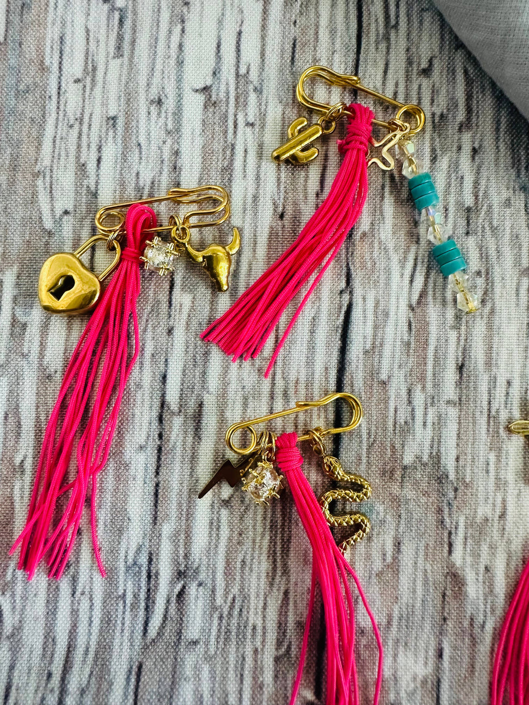 Pink & Gold Pin Bandana Charm/Hat Charm
