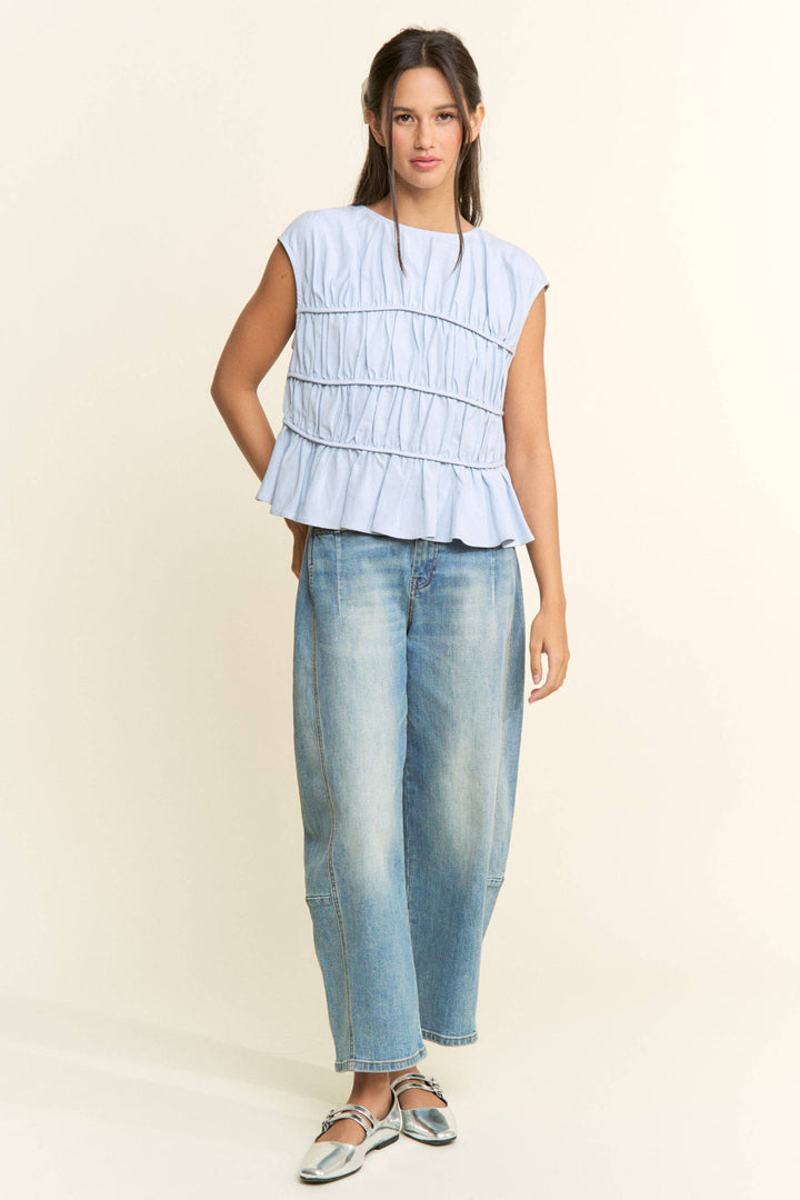 Cap Sleeve Ruched Peplum Top