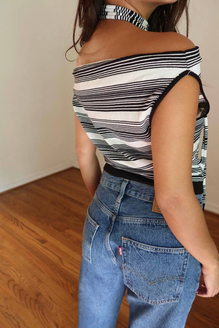 Striped Boat Neck Top W Scarf