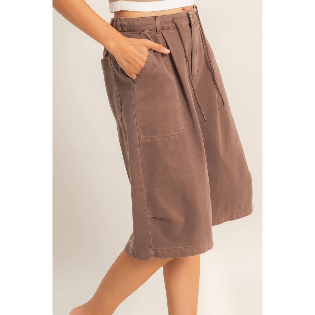 Drawstring Waist Wide Leg Jorts