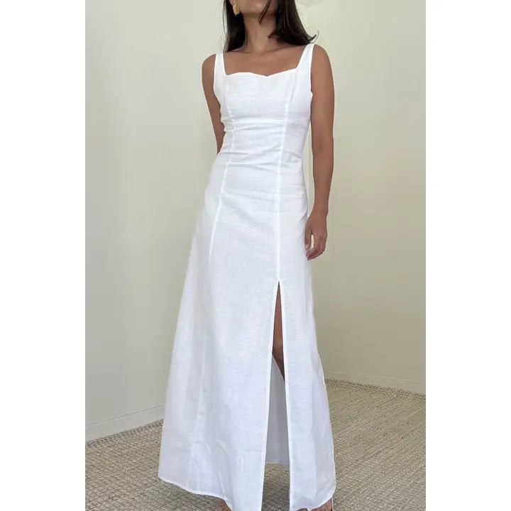 Cotton Linen Maxi Slit Dress