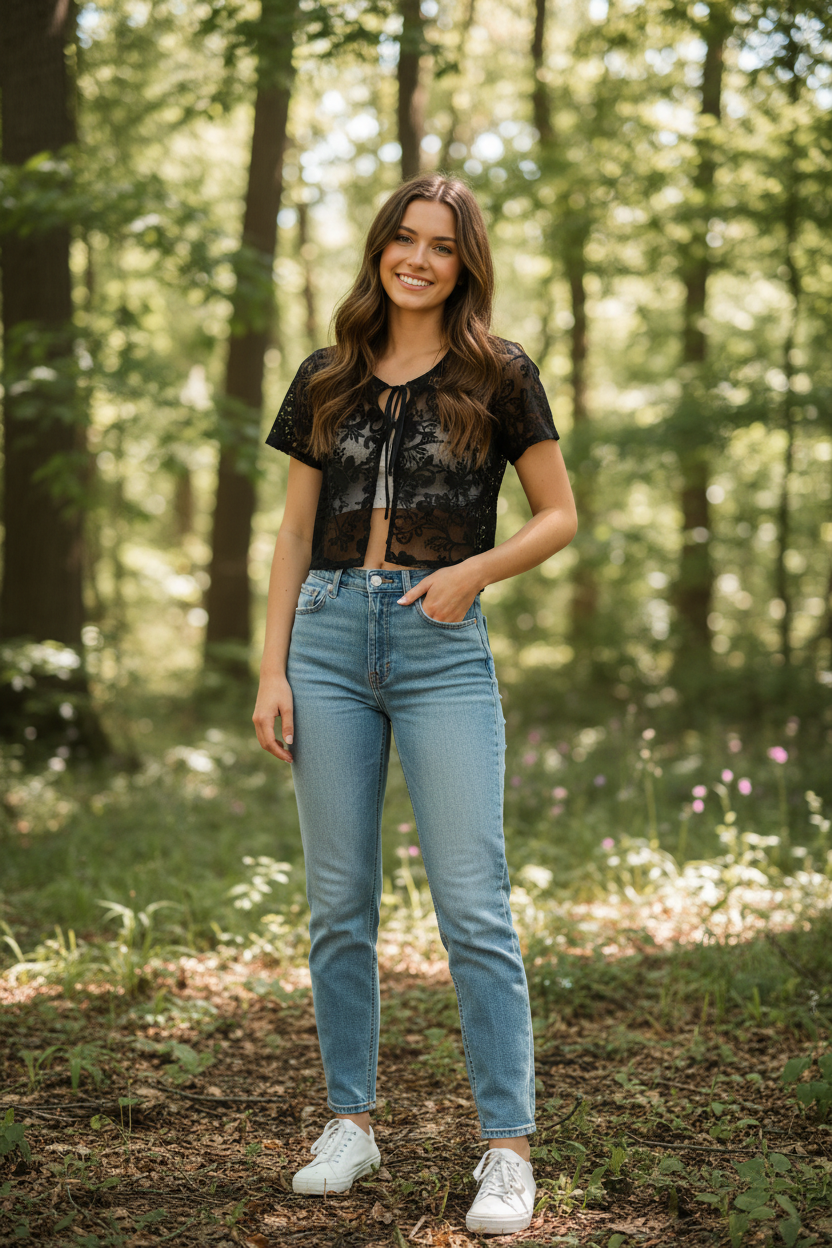 Lace Tie-Front Top
