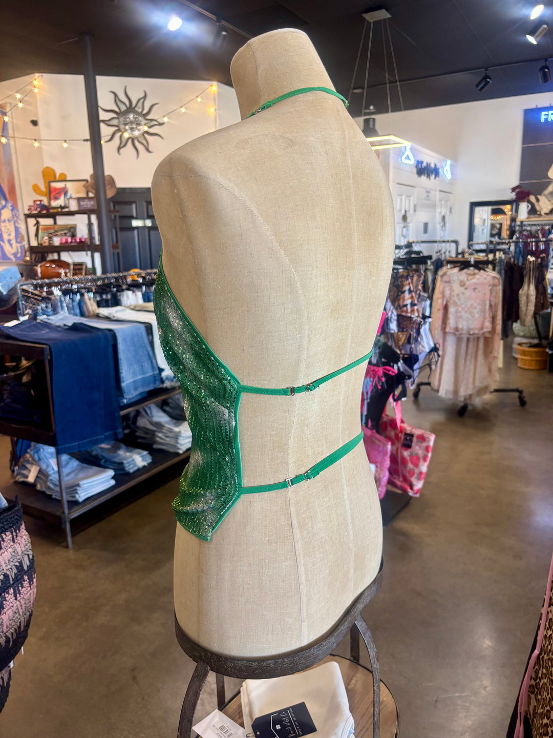 Green Sequin Halter Neck Top