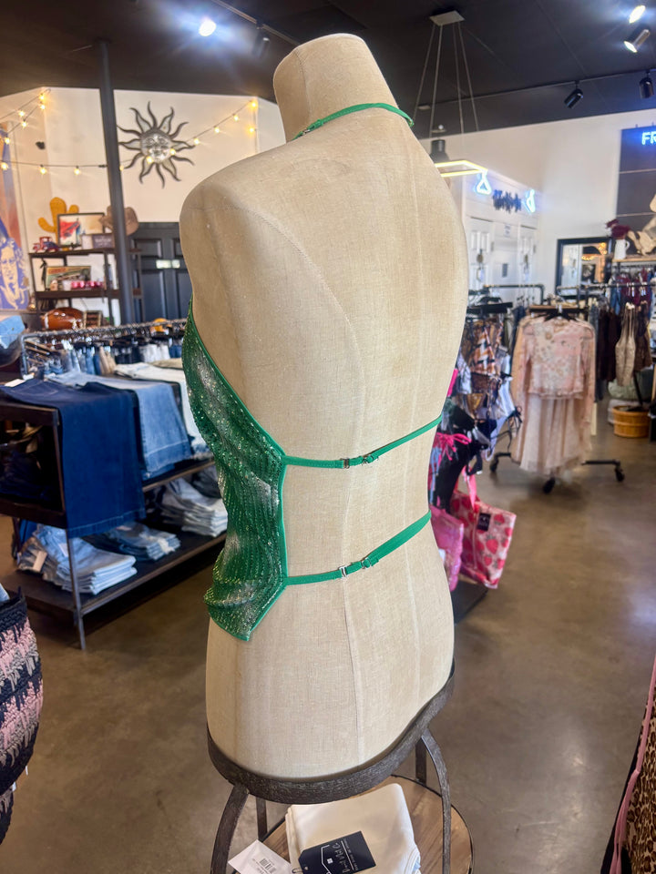 Green Sequin Halter Neck Top
