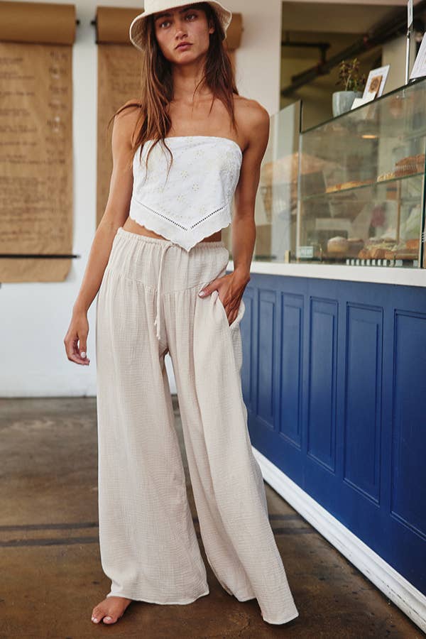 Wide Leg Drape Cotton Gauze Pants