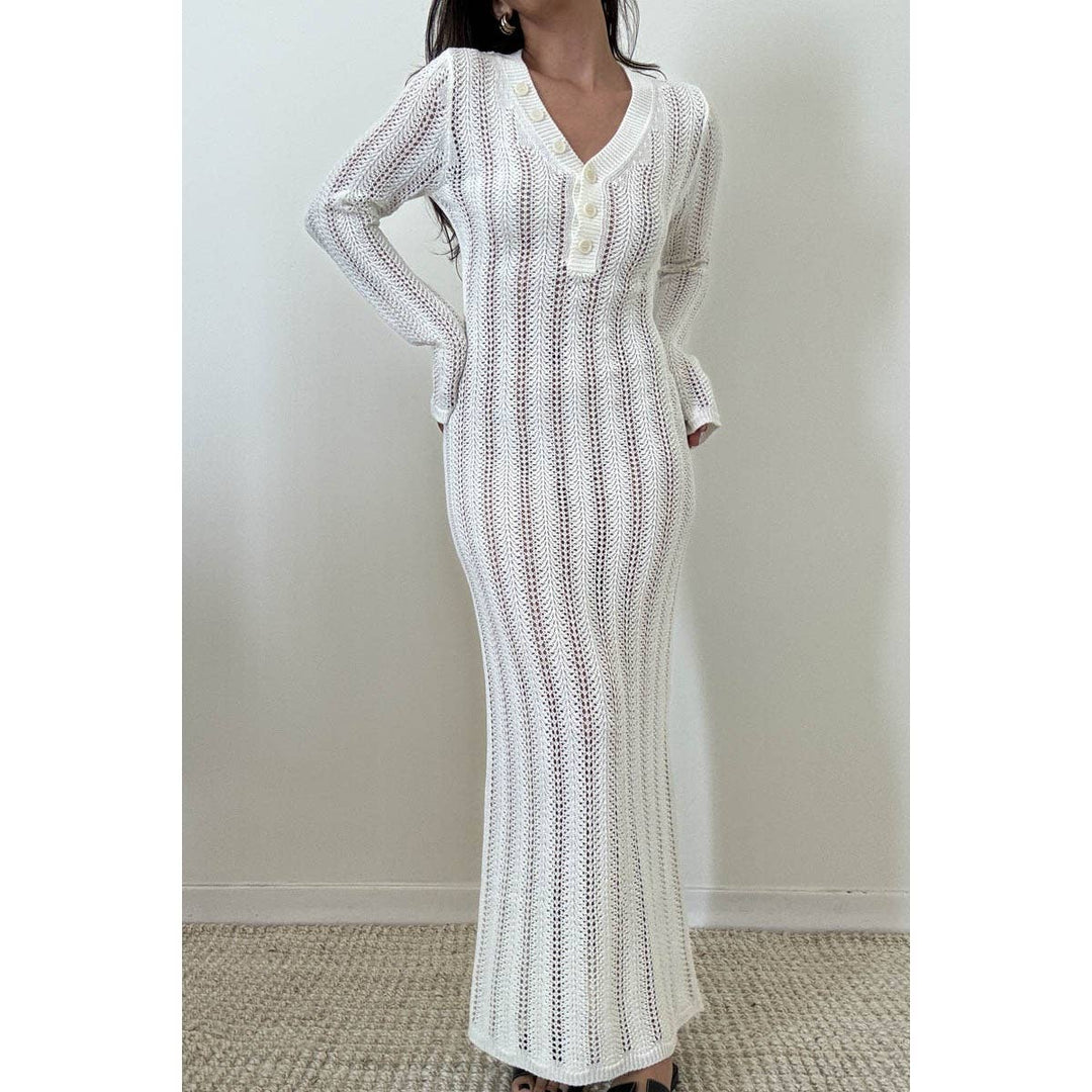 Knit V Neck Long Sleeves Dress