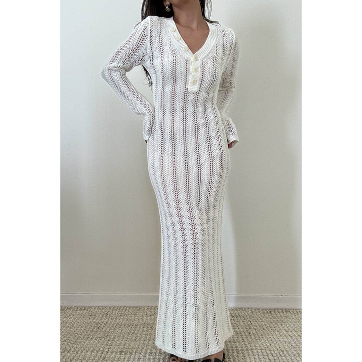 Knit V Neck Long Sleeves Dress