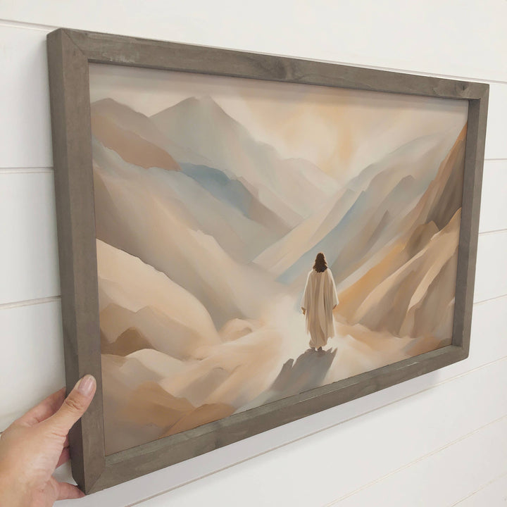 Jesus Christ in the Mountain Valley - Jesus Canvas Art  : 18x24" Large Canvas Art with Thick Wood Frame