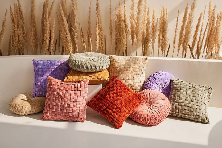 Checked Hand Woven Velvet Square Cushion