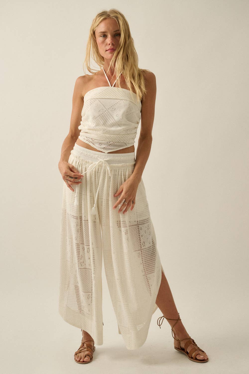 Crochet Lace Wide-Leg Tulip Pants