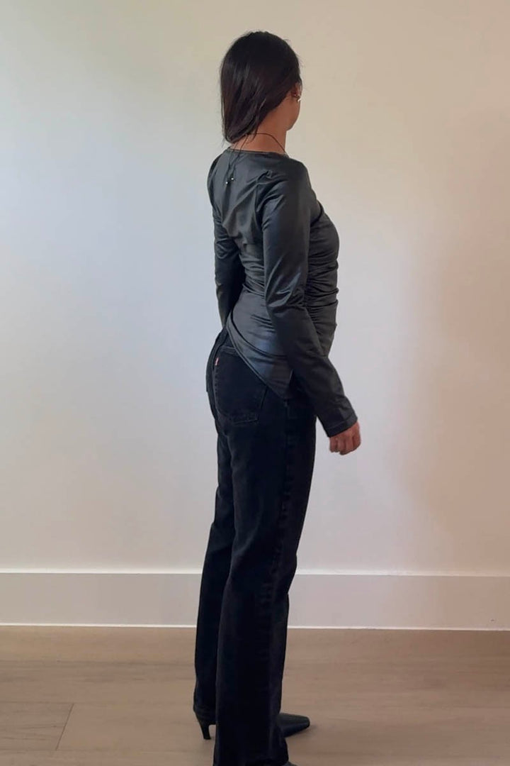 Asymmetric Hem Long Sleeves Top