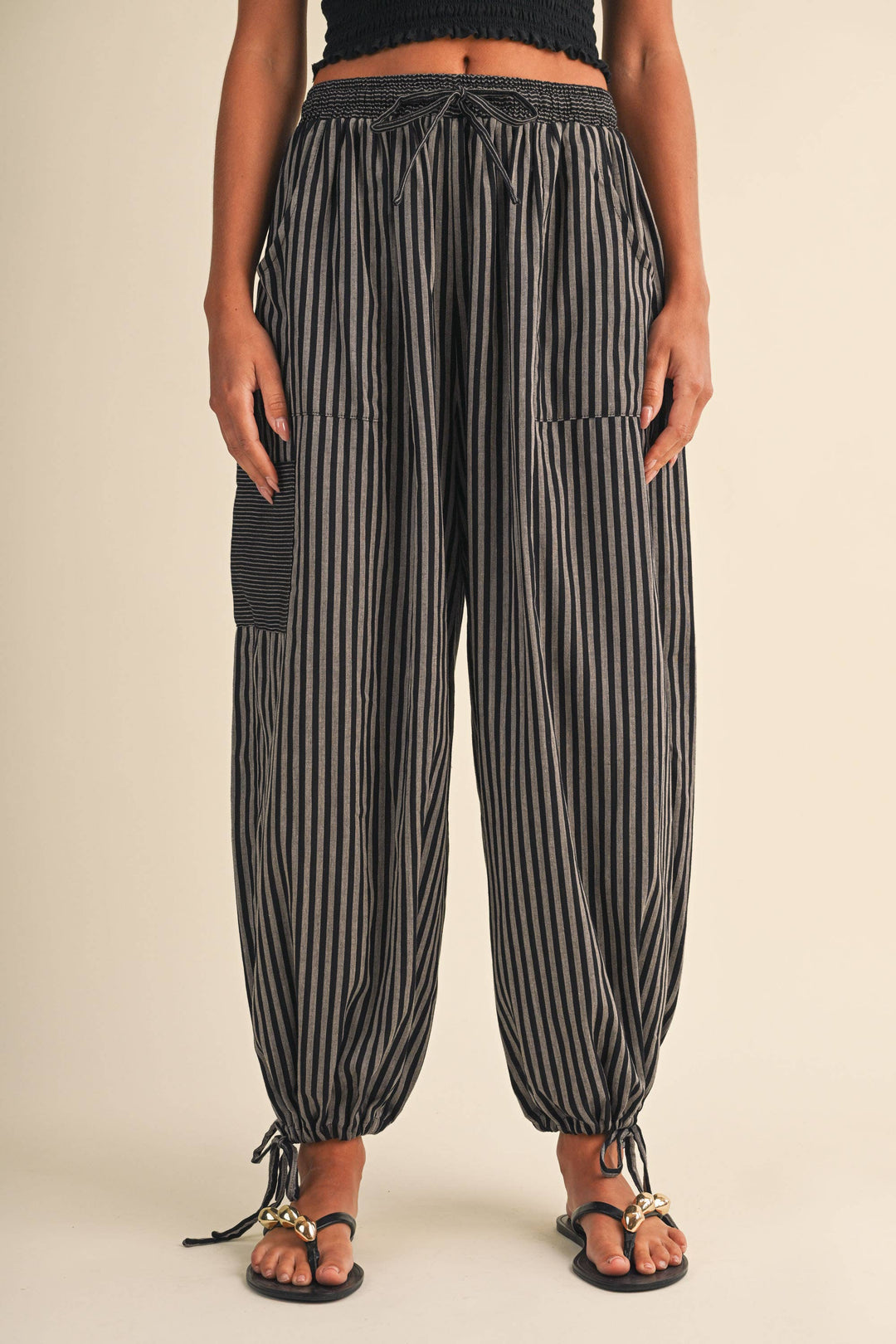 STRIPED DOUBLE GAUZE BALLOON PANTS