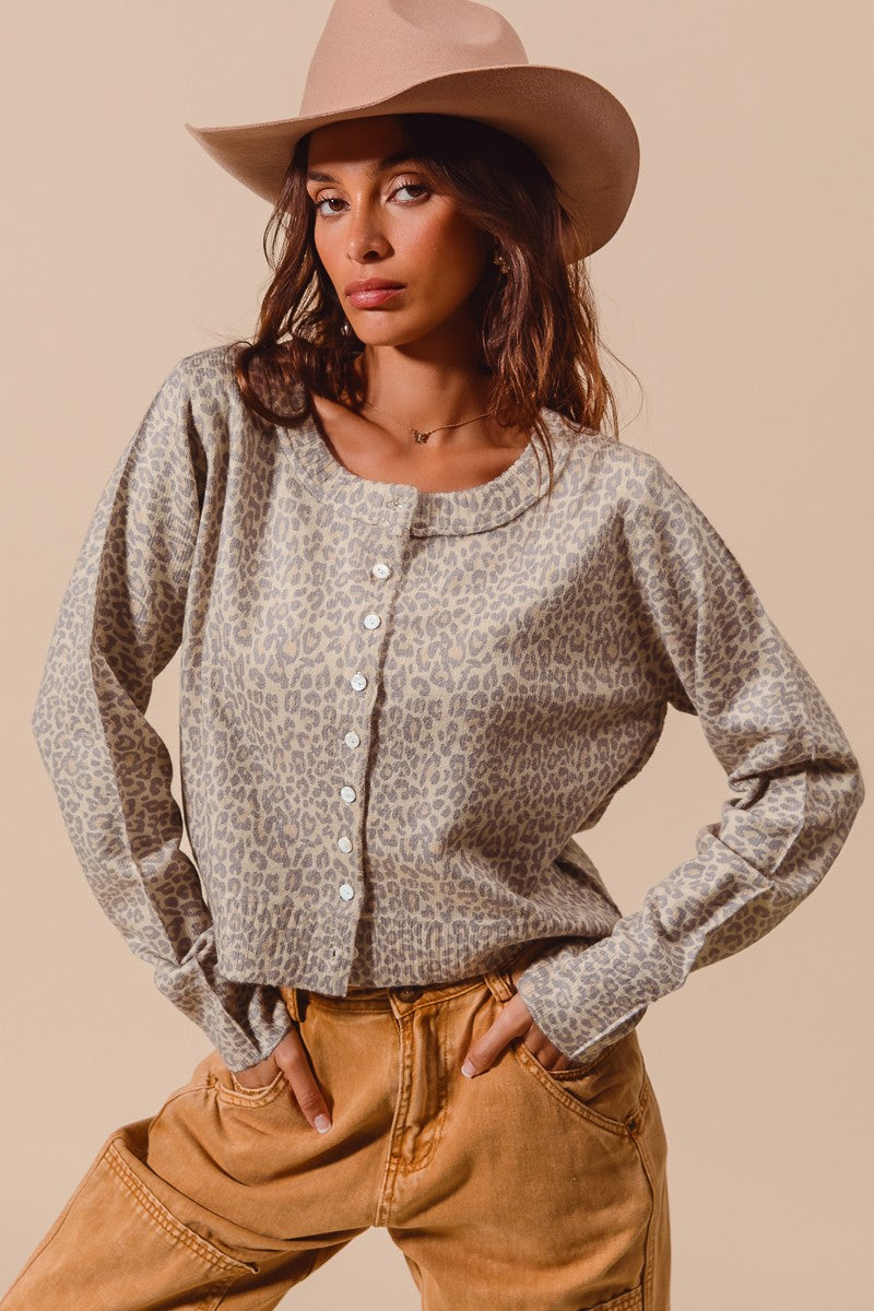 Leopard Vintage Print Button Up Cardigan