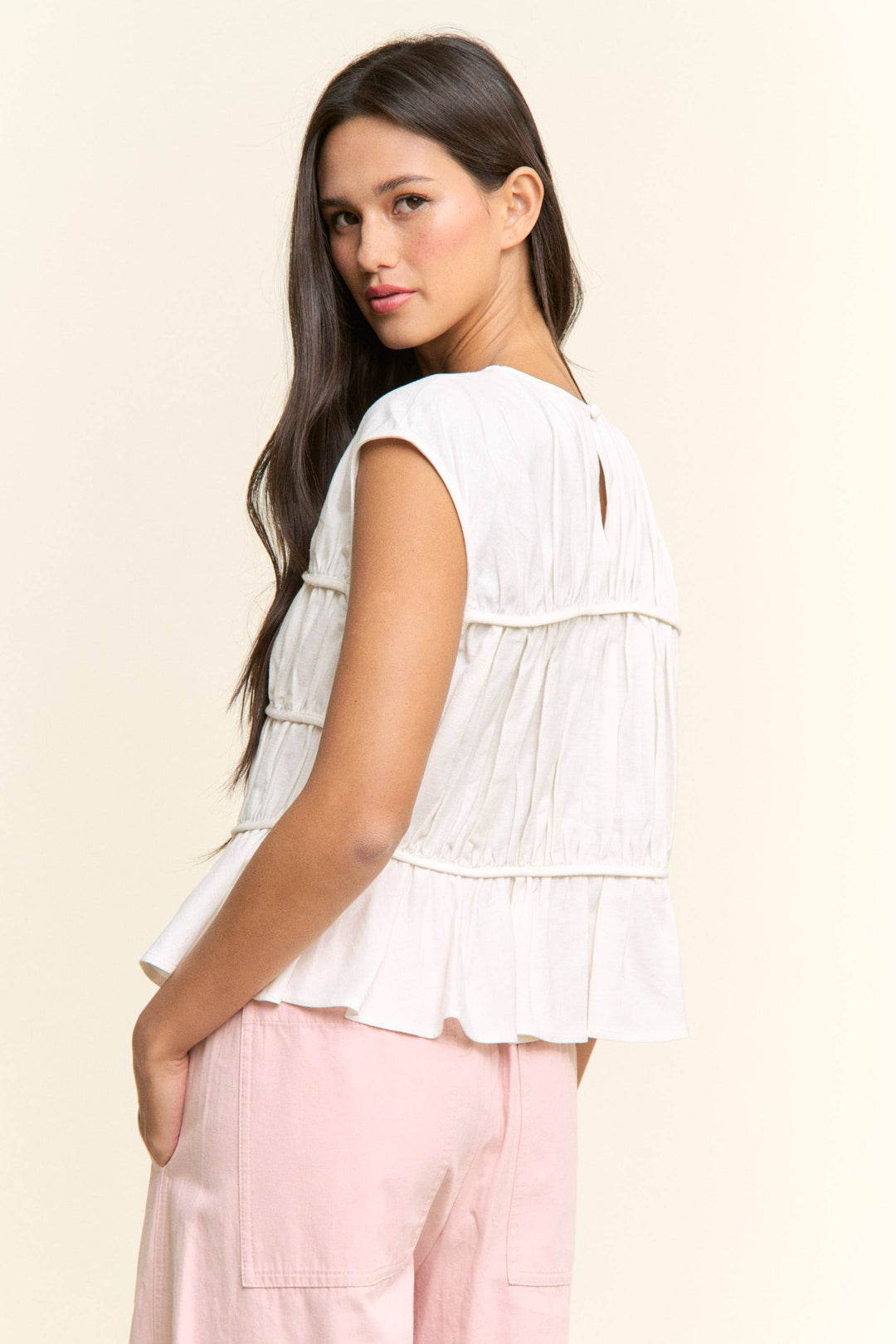 Cap Sleeve Ruched Peplum Top