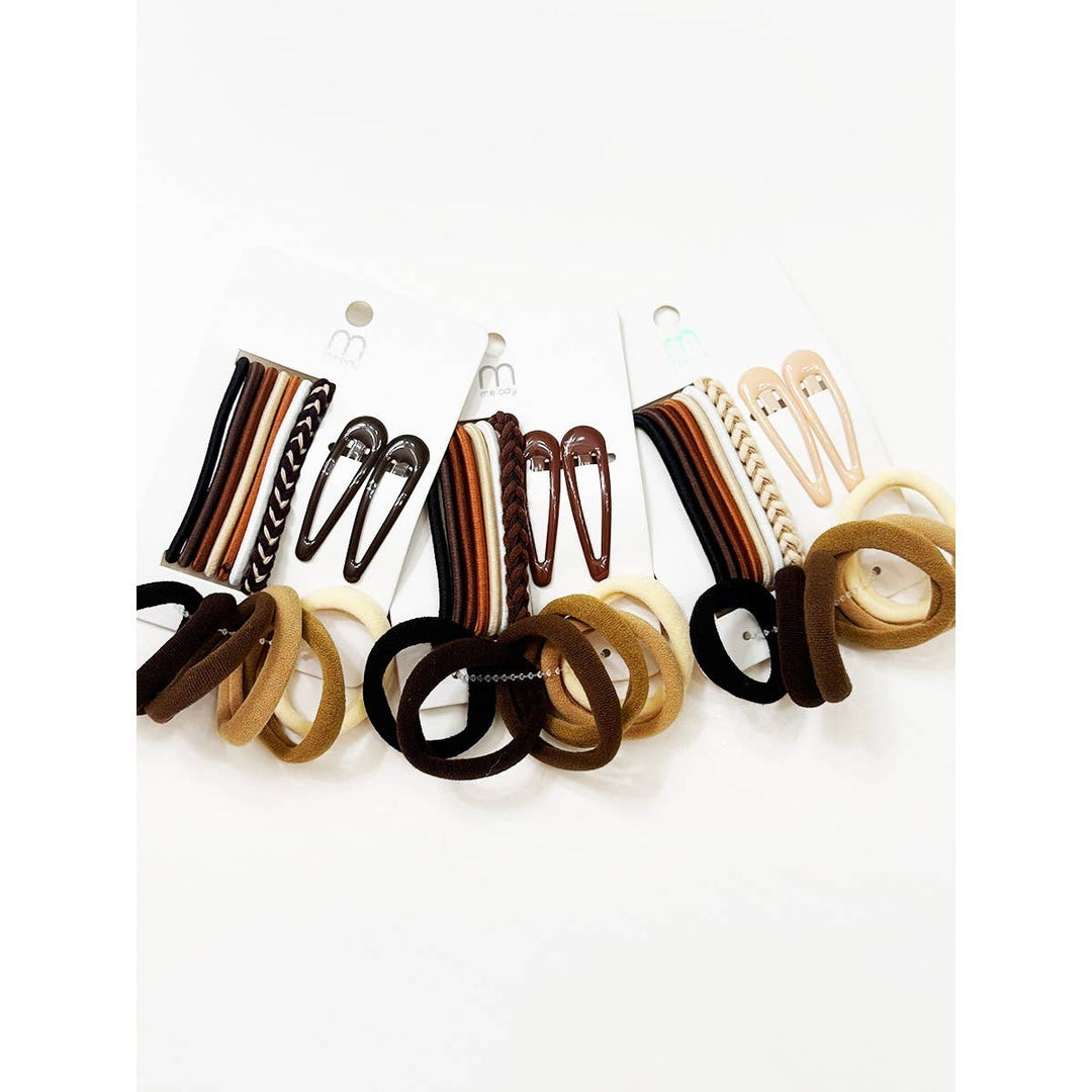 Brown Tone Assorted Hair Tie and Clip Set