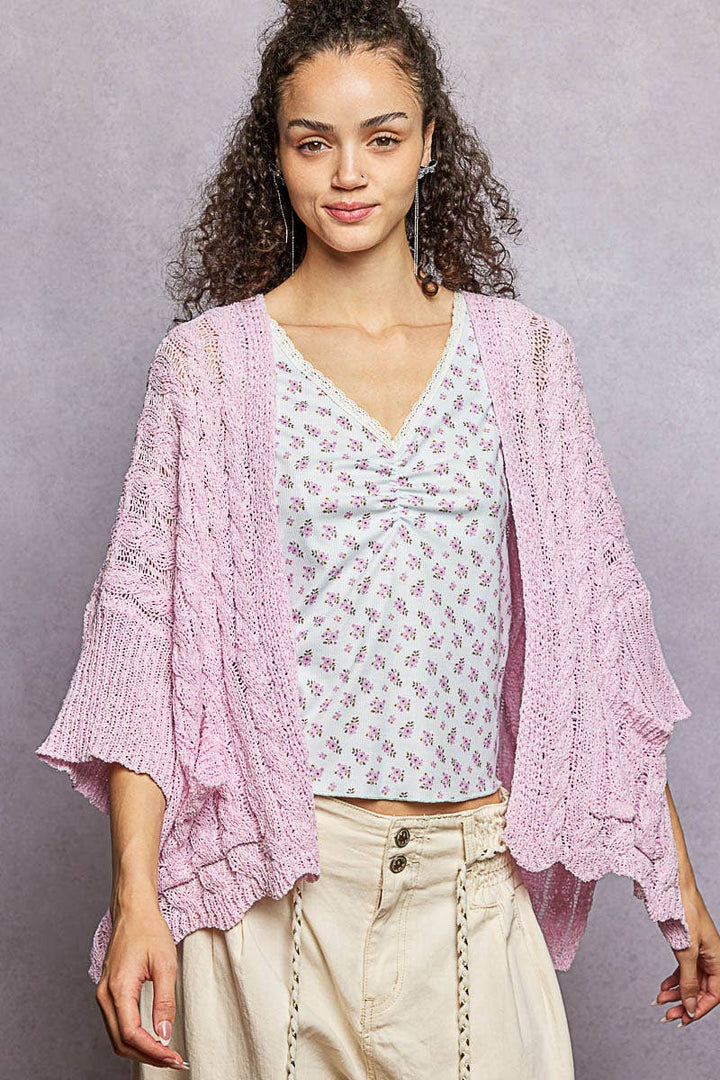 Short Sleeve Cable Sweater Cardigan