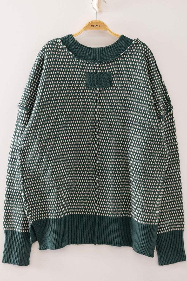 Contrast Stitch Reversible V-neck Sweater