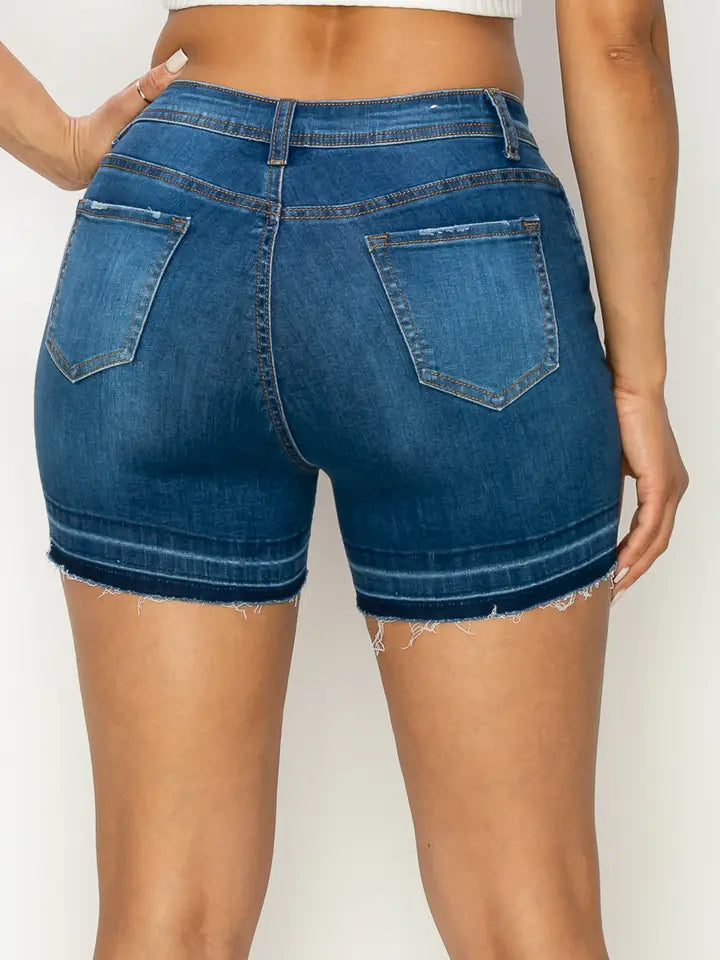 Stretch Button Denim Shorts