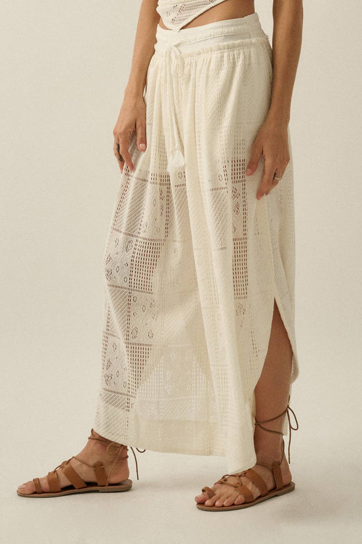 Crochet Lace Wide-Leg Tulip Pants