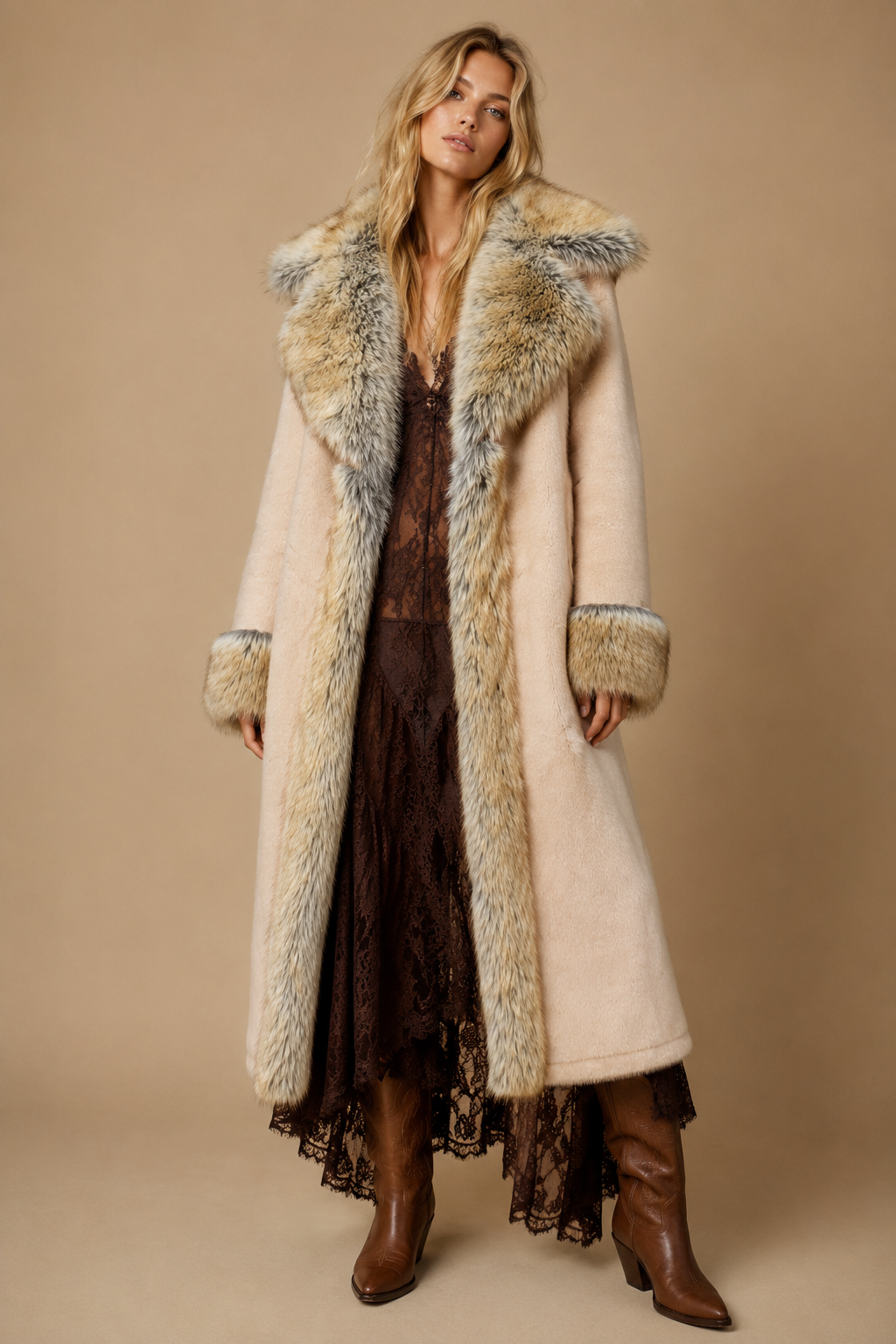 Luxe Faux Fur Trim Longline Coat