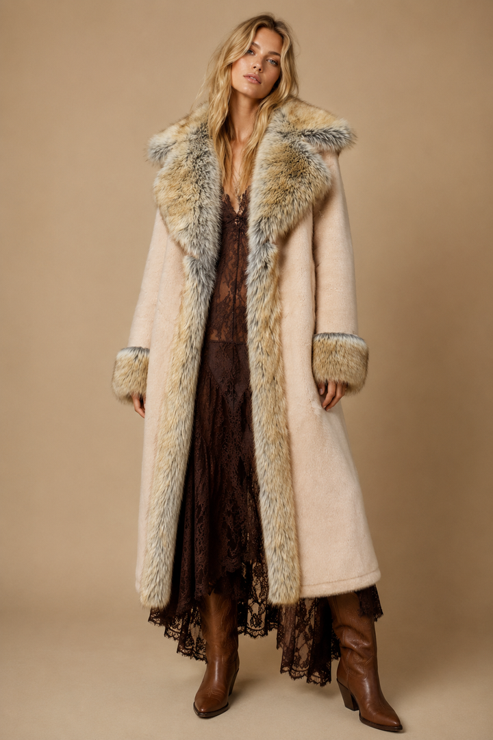 Luxe Faux Fur Trim Longline Coat