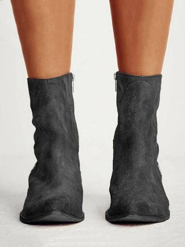 Zipper Low Heels Ankle Boots