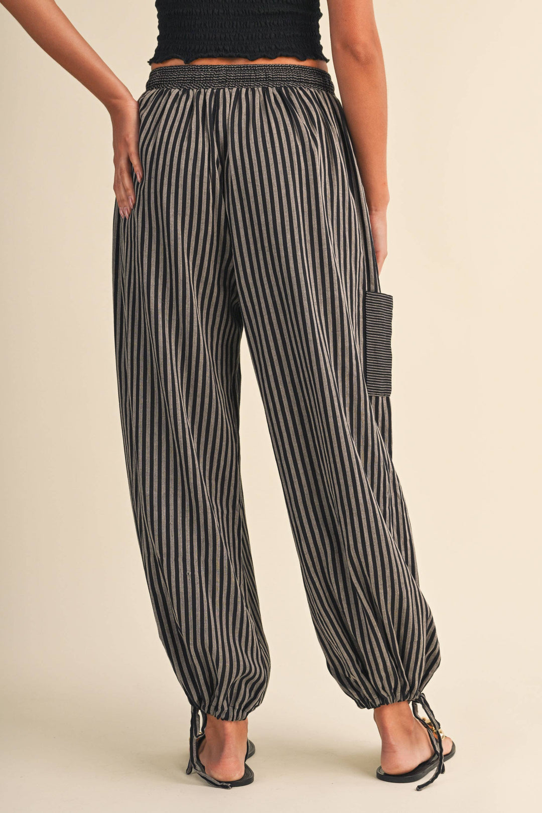 STRIPED DOUBLE GAUZE BALLOON PANTS