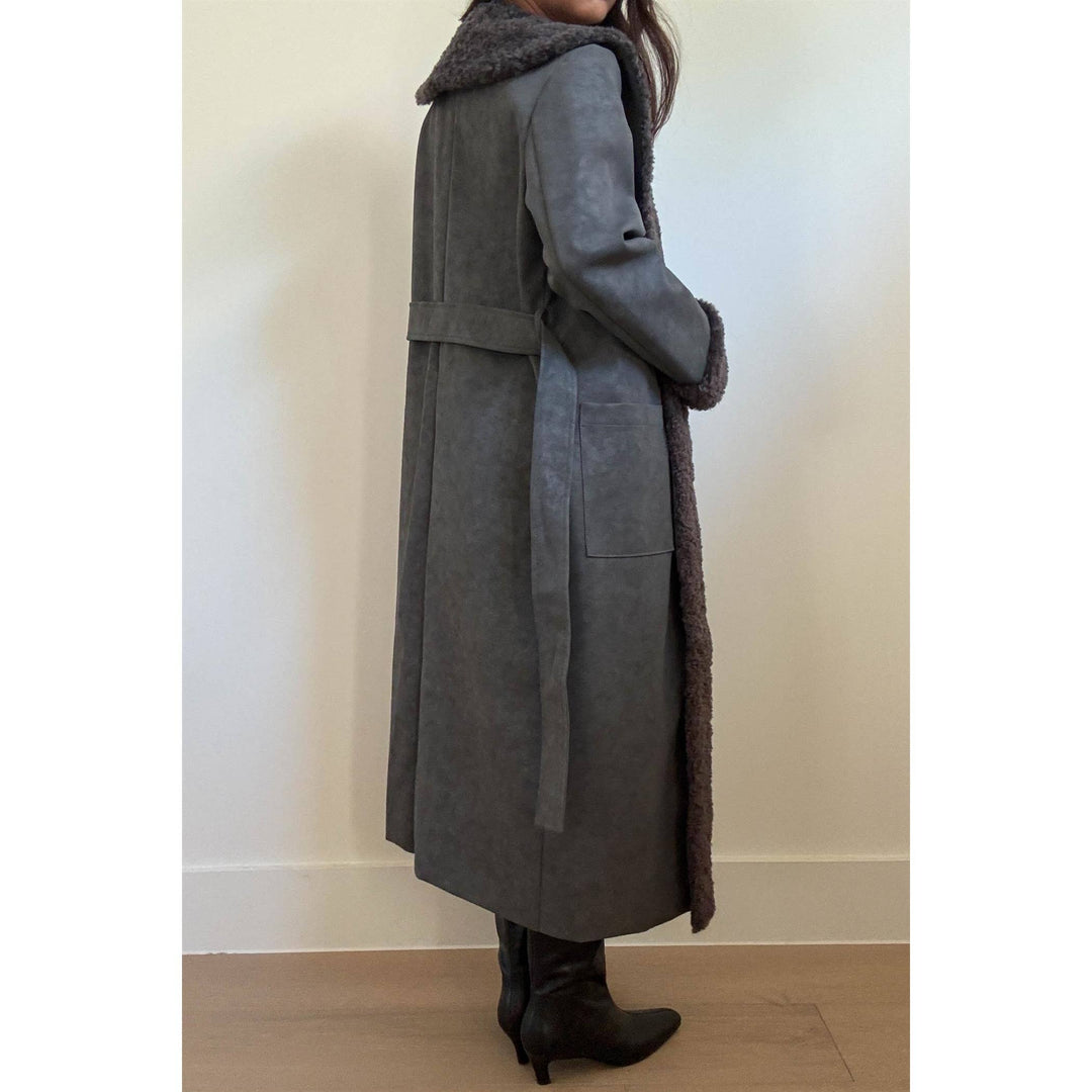 Faux Fur Trimmed Leather Coat