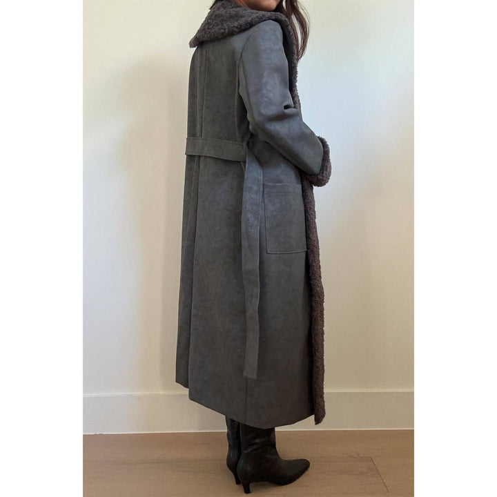 Faux Fur Trimmed Leather Coat