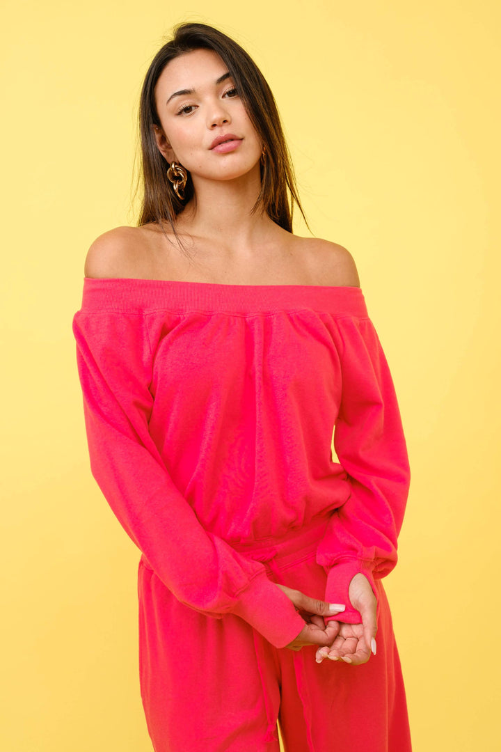 FRENCH TERRY OFF SHOULDER JUMPSUIT