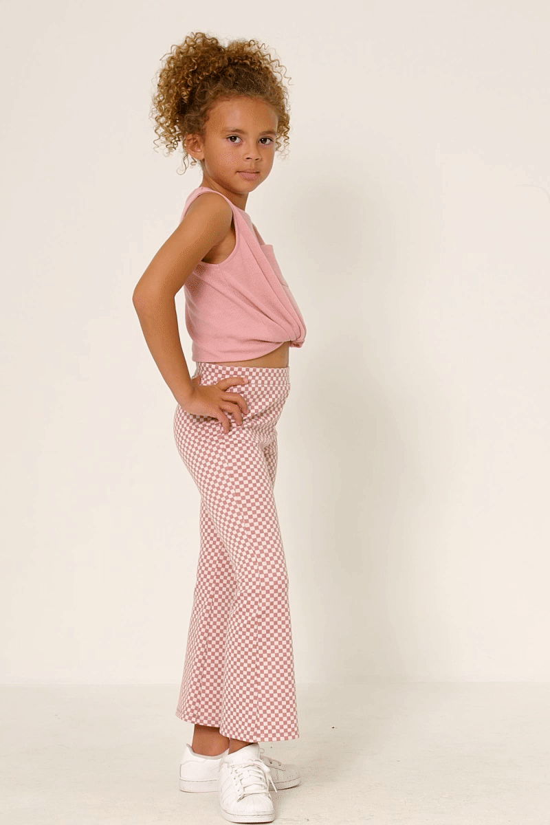 Girls Checkered Knit Straight Leg Pants
