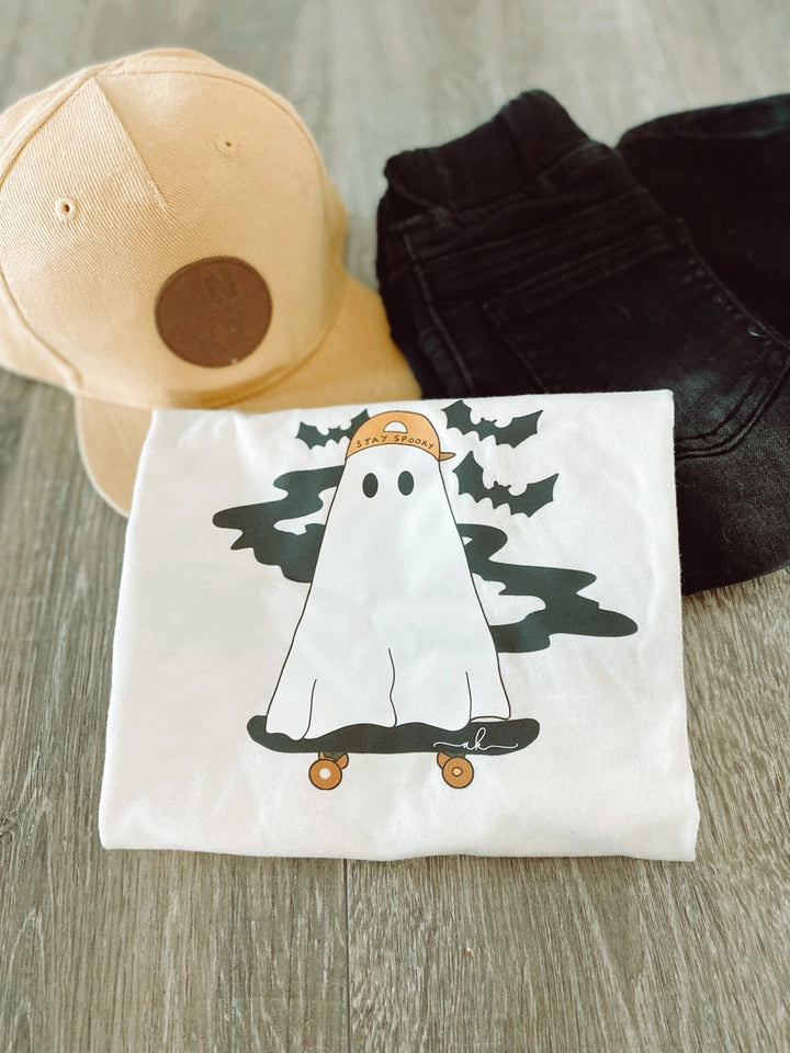 Halloween Skating Ghost Kids Tee