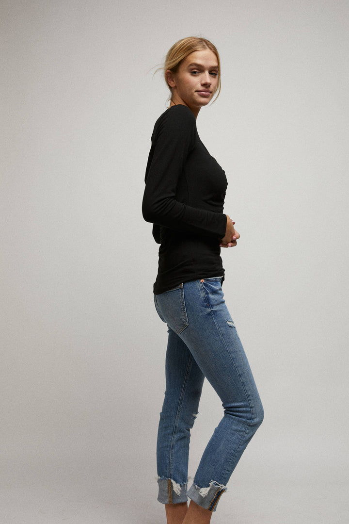 Long Sleeve Cinched Open Back Top